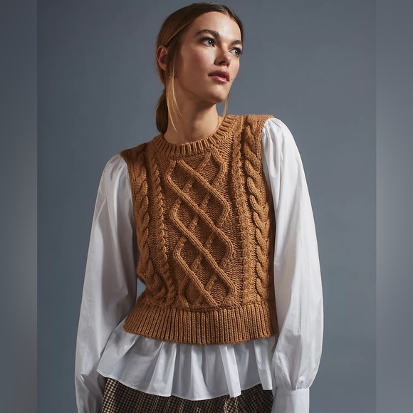 By Anthropologie Sweater Vest & Blouse Layered Top - size XLP - Picture 8 of 9